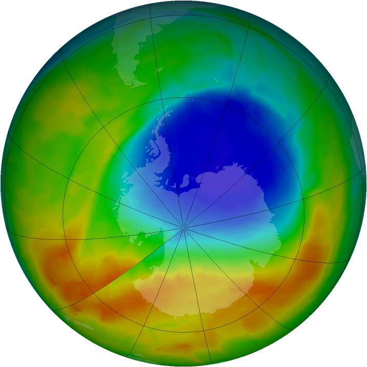 Antarctic ozone map for 15 October 2012